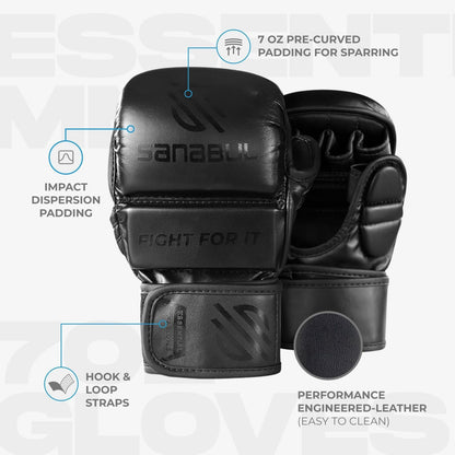 Essential 7Oz MMA Gloves for Men & Women, Hybrid MMA Martial Arts, Sparring Grappling Training, Padded Kick Boxing Gloves