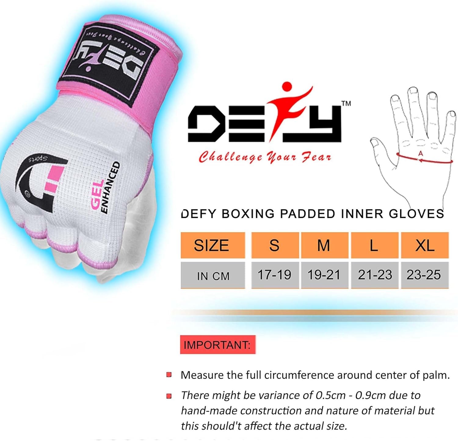 Defy™ Gel Padded Inner Gloves with Hand Wraps - MMA Muay Thai Boxing Fight Pair